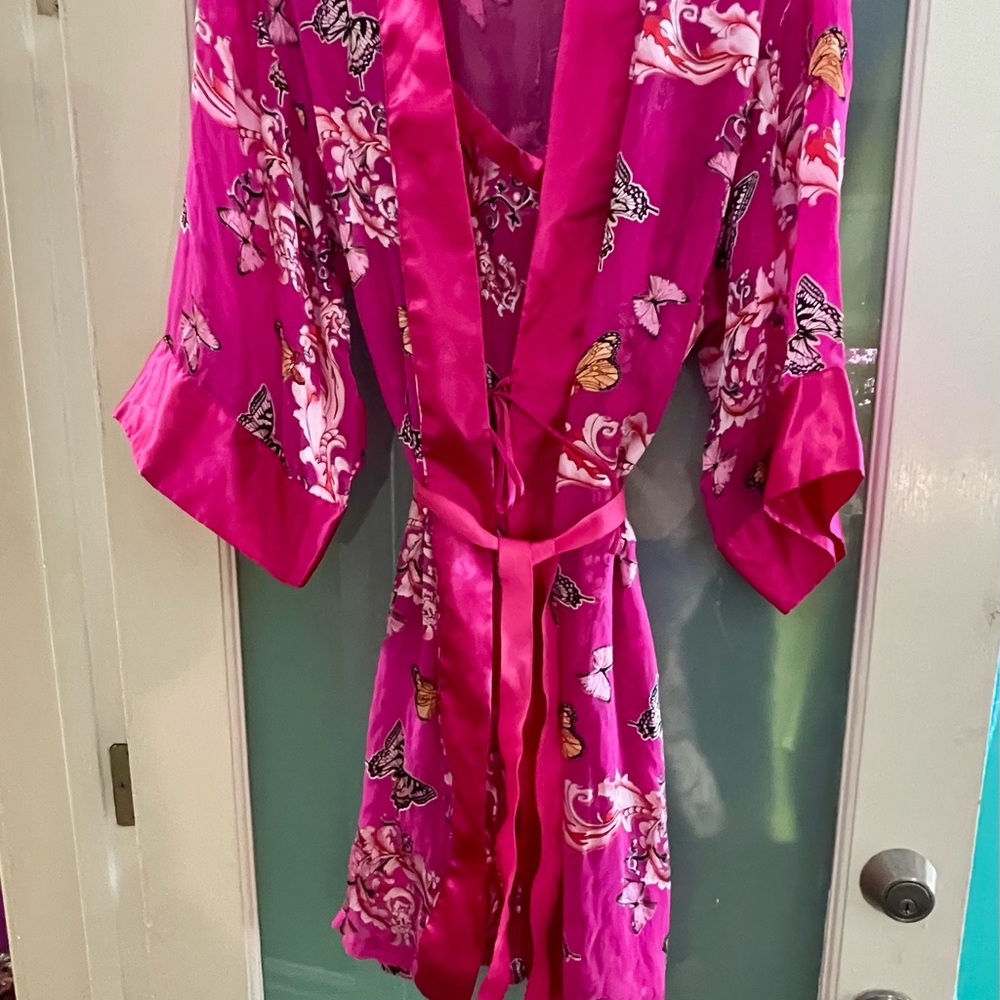 2 Piece Vintage French Silk Kimono w/ matching slip nightgown
